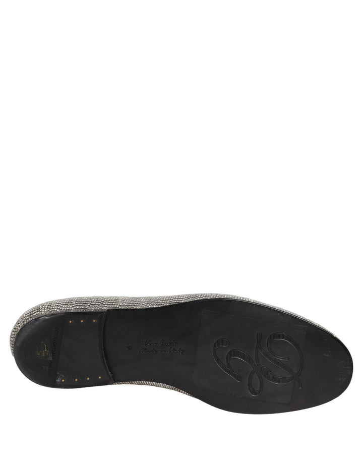Dolce &amp; Gabbana Silver Crystal Embellished Men Loafers Shoes