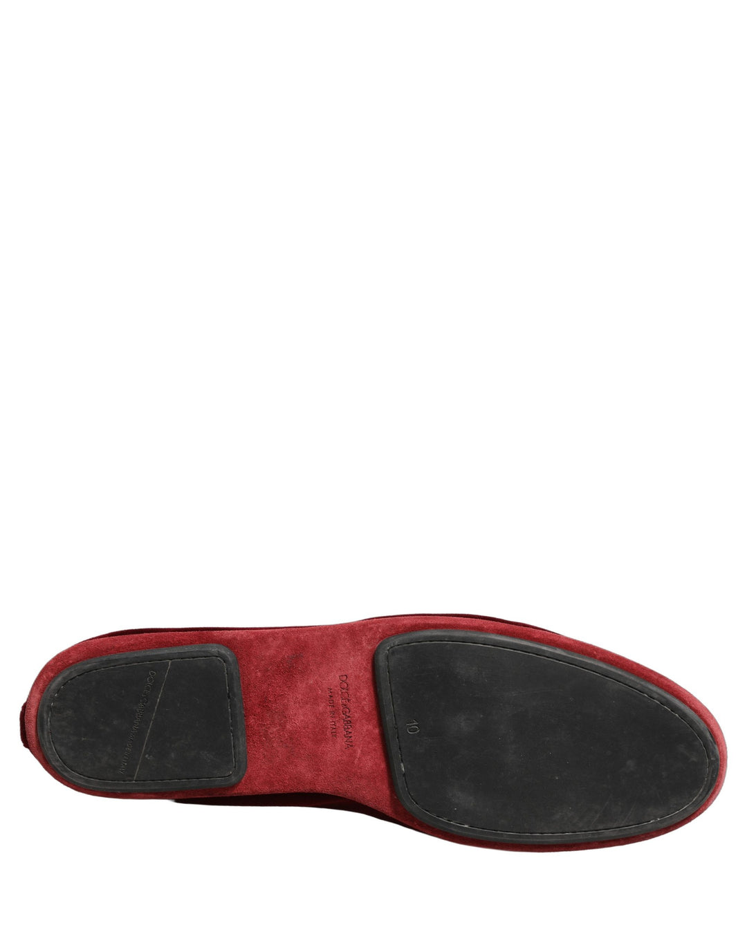 Dolce &amp; Gabbana Maroon Velvet Crown Embroidery Loafers Shoes