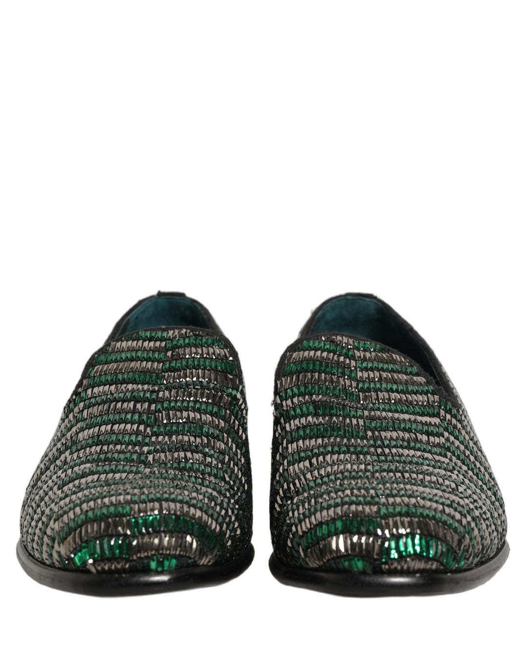 Dolce &amp; Gabbana Silver Green Embellished Dress Loafers Shoes