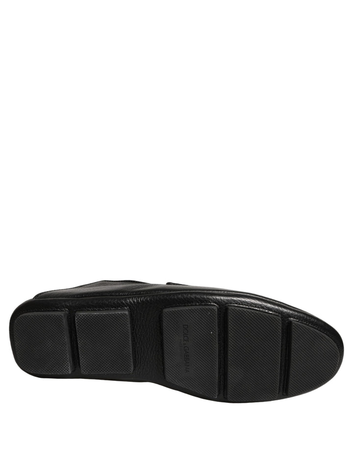 Dolce &amp; Gabbana Black Deerskin Leather Driver Loafers Shoes