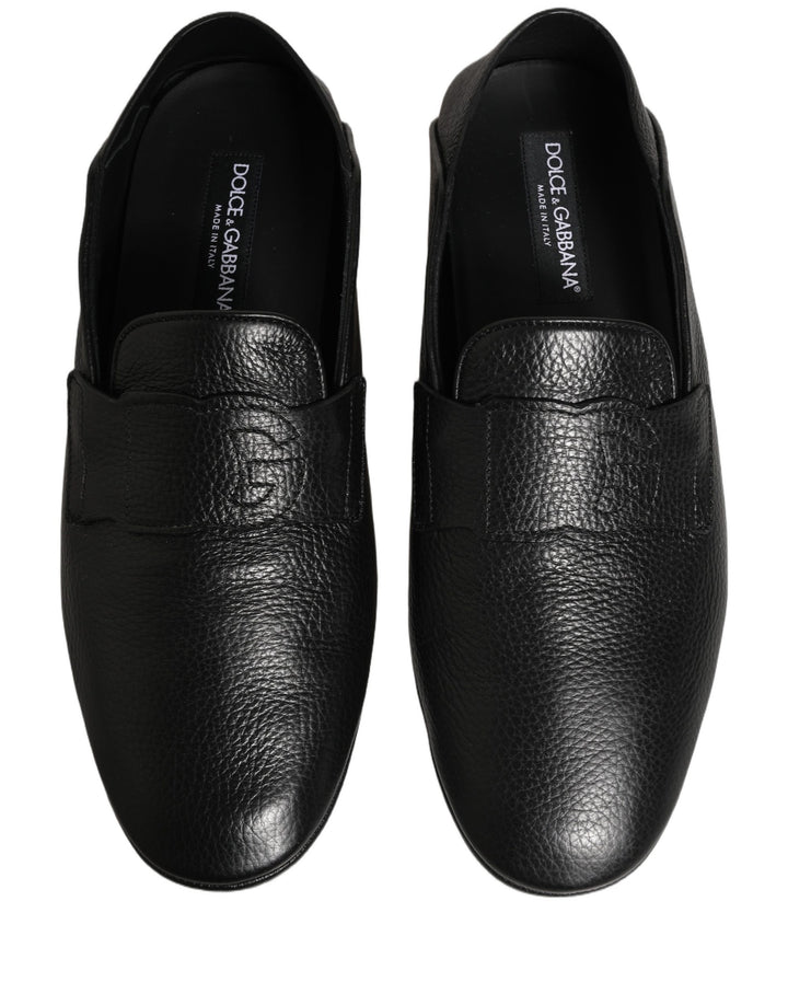Dolce &amp; Gabbana Black Deerskin Leather Driver Loafers Shoes
