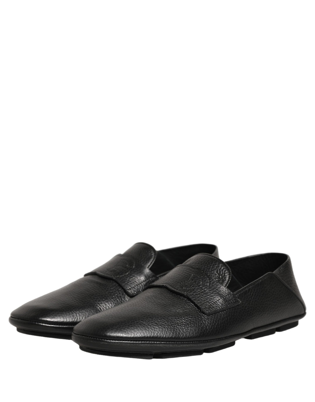 Dolce &amp; Gabbana Black Deerskin Leather Driver Loafers Shoes