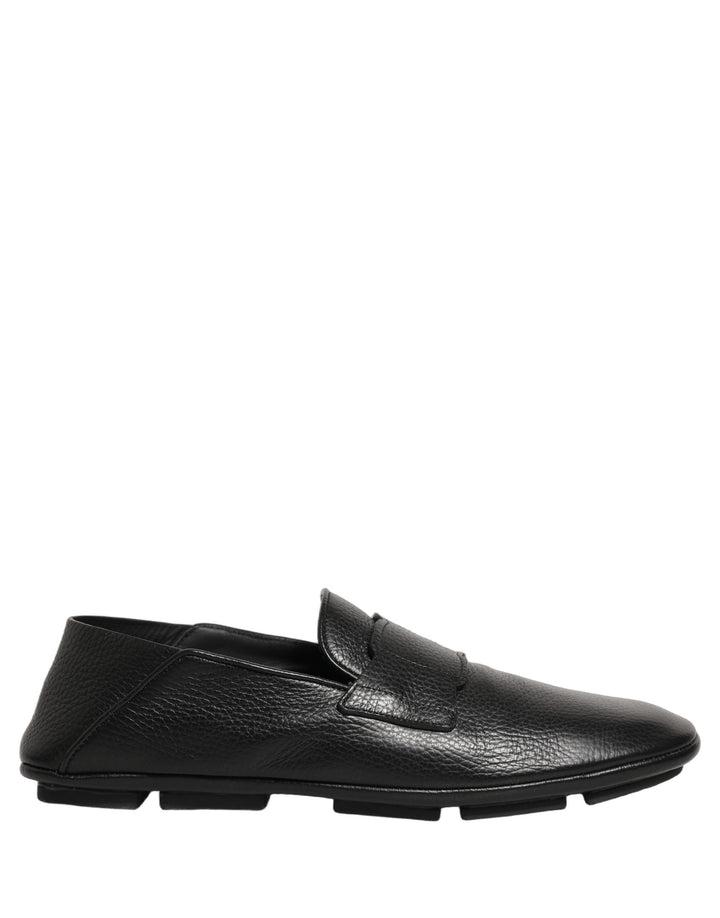 Dolce &amp; Gabbana Black Deerskin Leather Driver Loafers Shoes