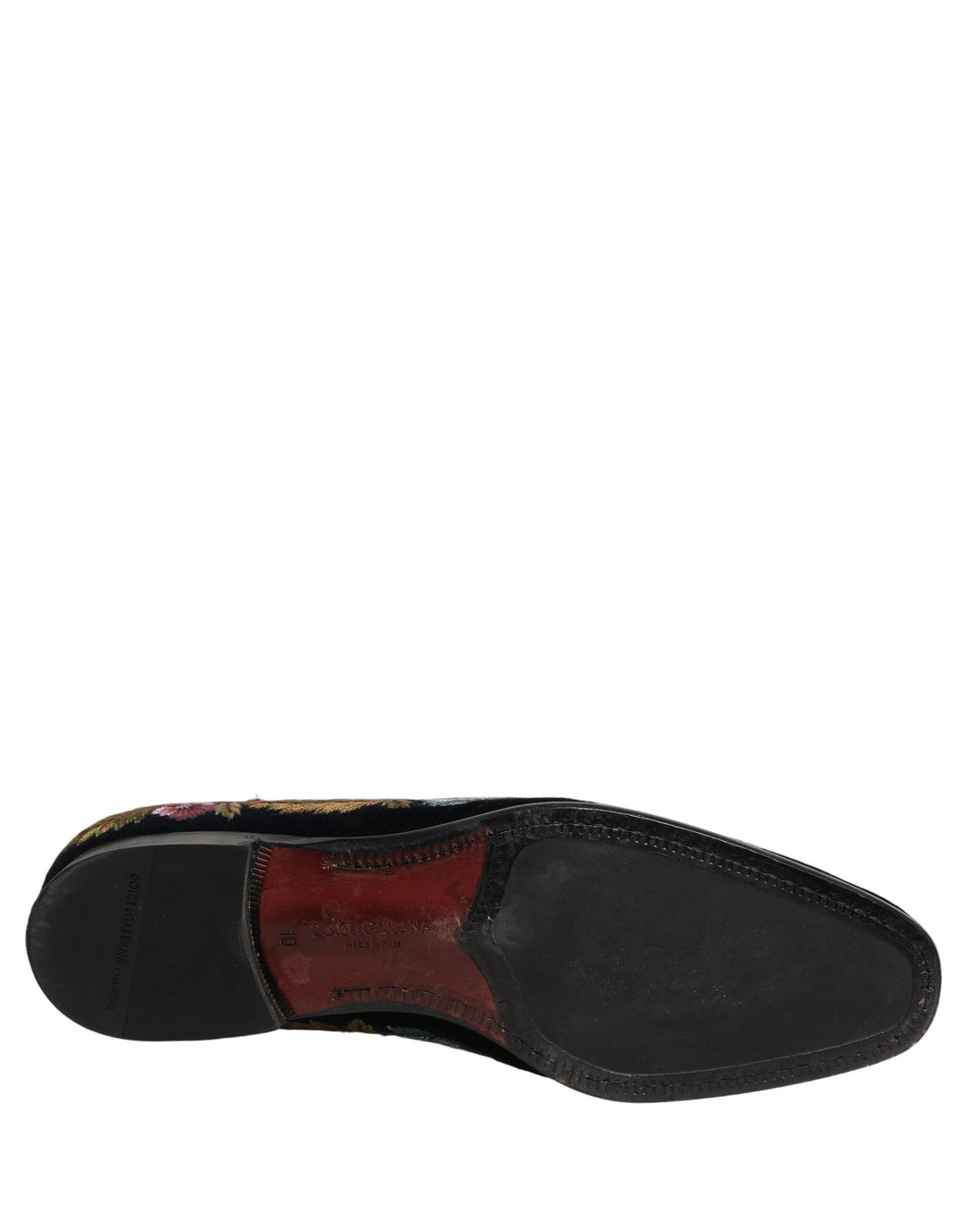 Dolce &amp; Gabbana Black Velvet Floral Embroidery Loafers Shoes