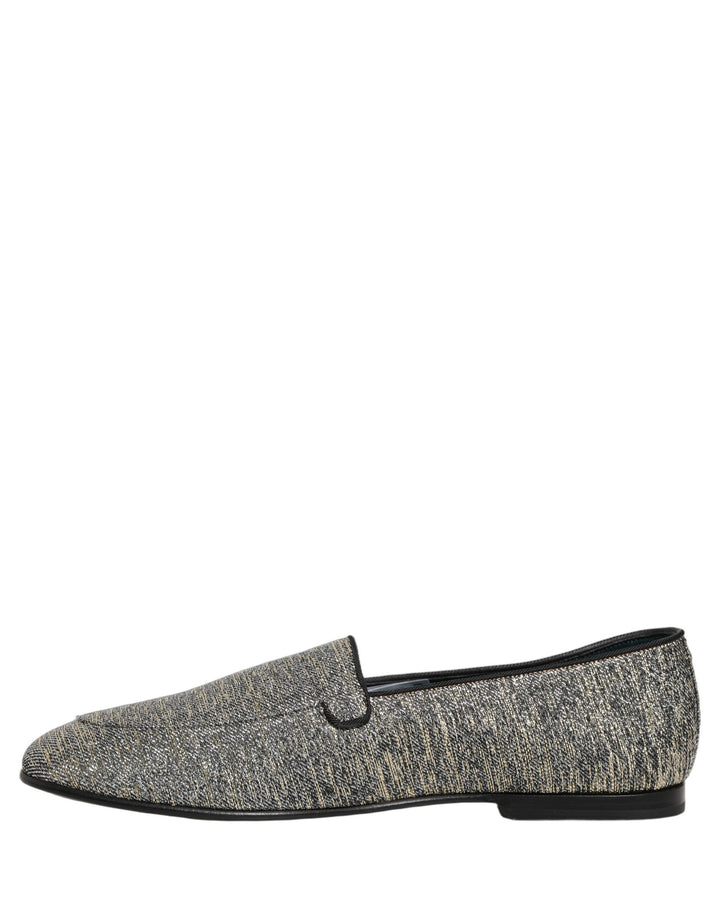 Dolce &amp; Gabbana Gray Glitter Lurex DG Logo Dress Loafers Shoes