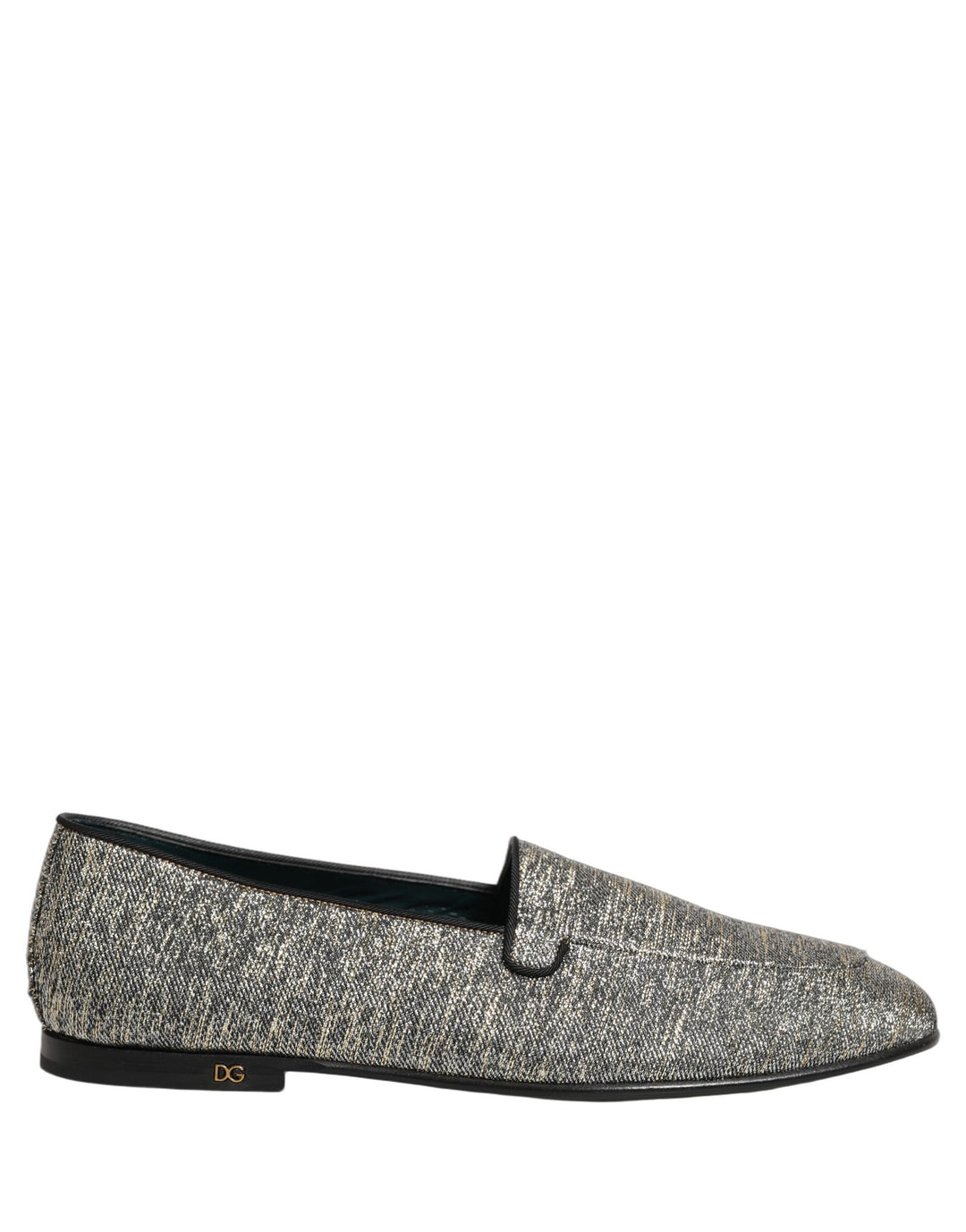 Dolce &amp; Gabbana Gray Glitter Lurex DG Logo Dress Loafers Shoes