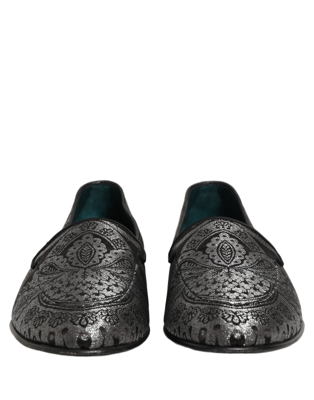 Dolce &amp; Gabbana Silver Jacquard Leather Slip On Loafers Shoes