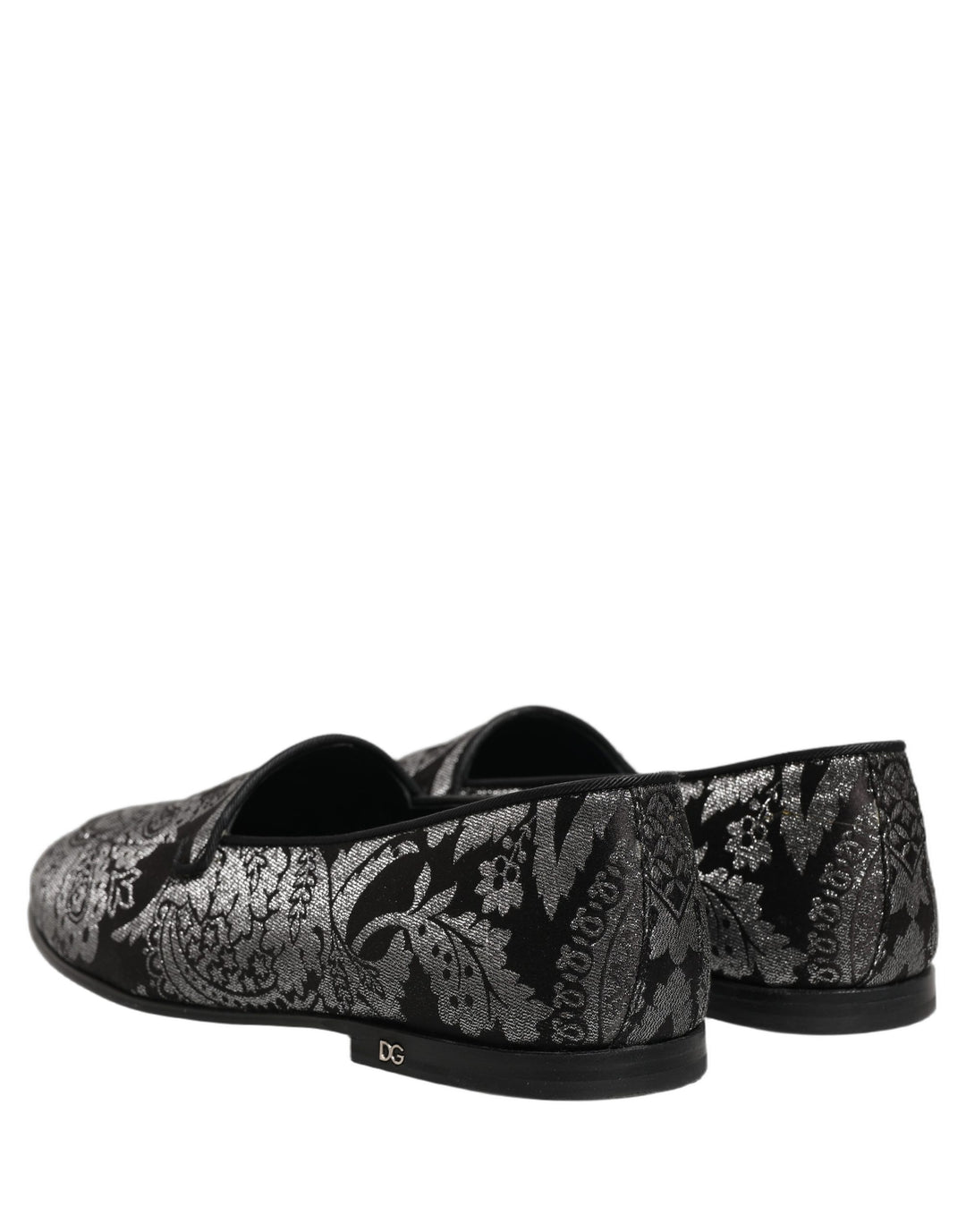 Dolce &amp; Gabbana Silver Jacquard Leather Slip On Loafers Shoes