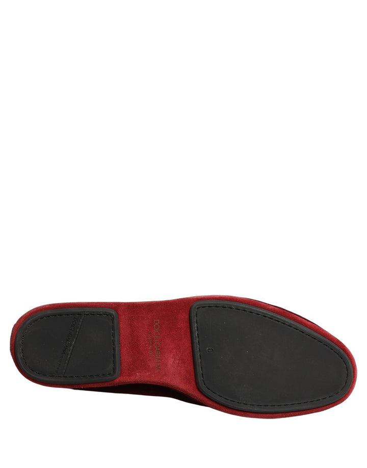 Dolce &amp; Gabbana Red Suede Embellished Men Dress Loafers Shoes