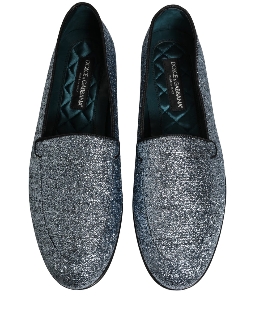 Dolce &amp; Gabbana Blue Glitter Lurex DG Logo Dress Loafers Shoes