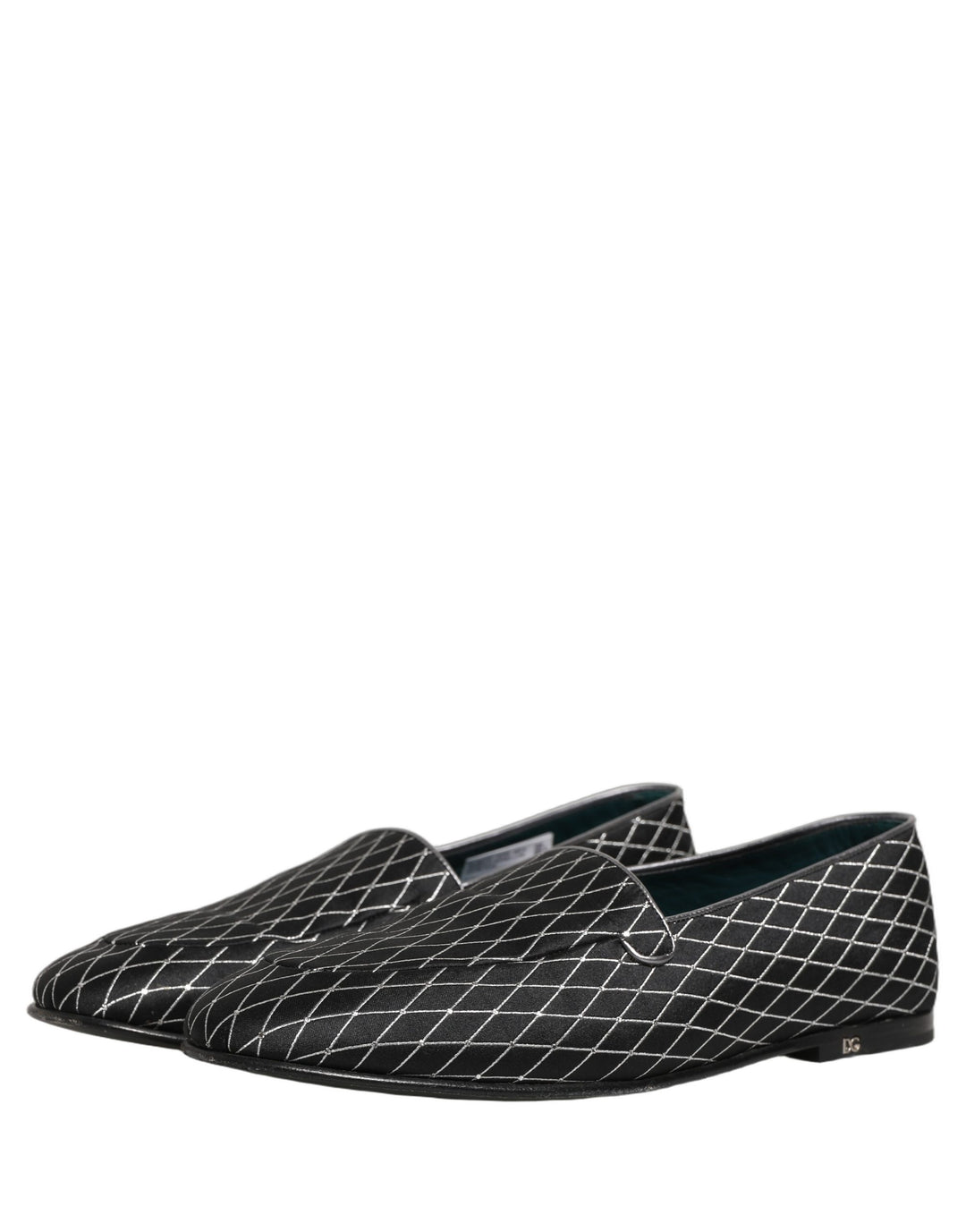Dolce &amp; Gabbana Black Velvet Diamond Stitched Loafers Shoes