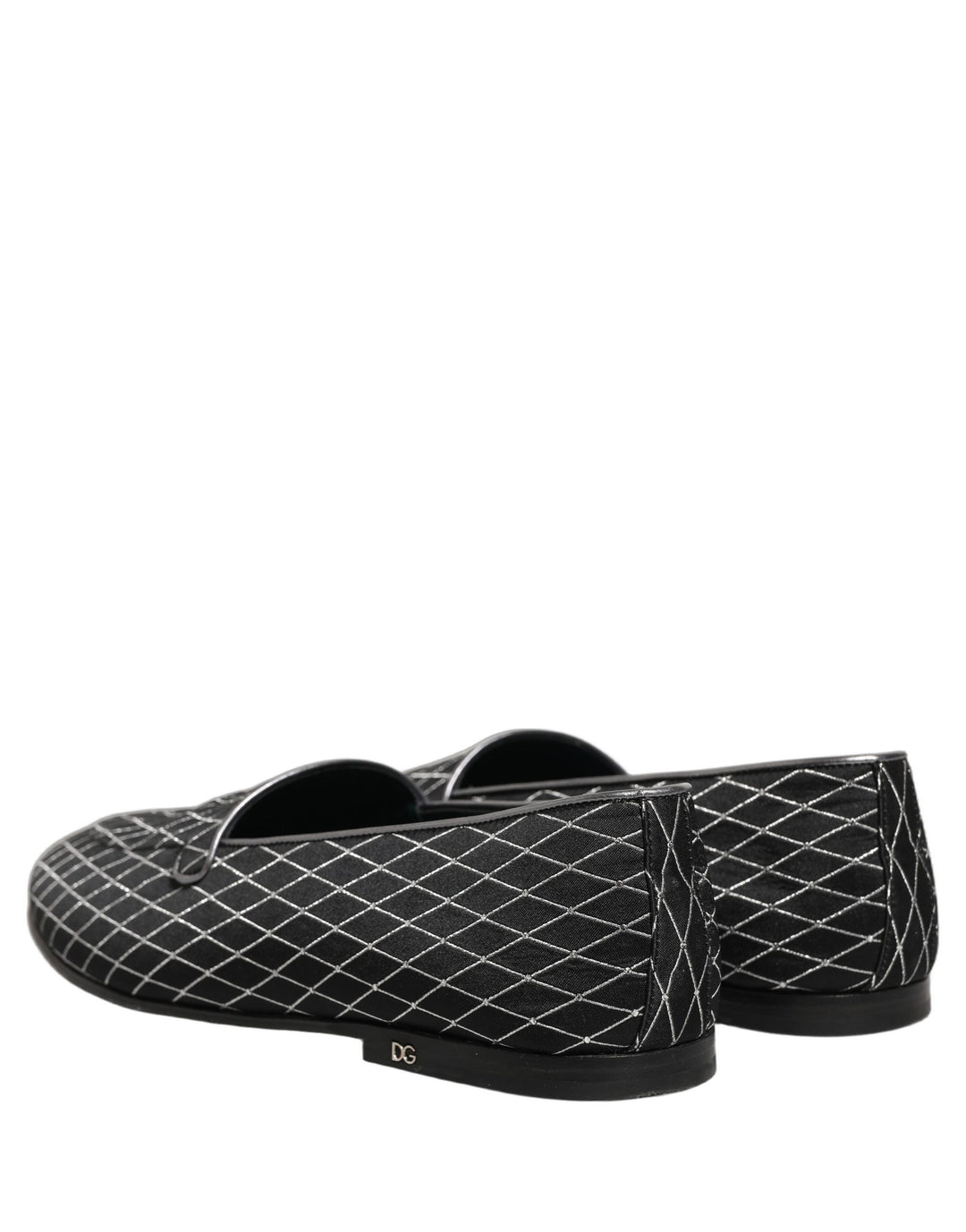 Dolce &amp; Gabbana Black Velvet Diamond Stitched Loafers Shoes