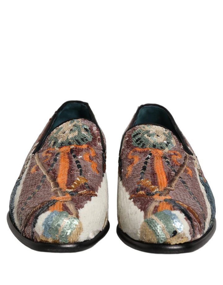 Dolce &amp; Gabbana Multicolor Embroidered Sequin Loafers Shoes