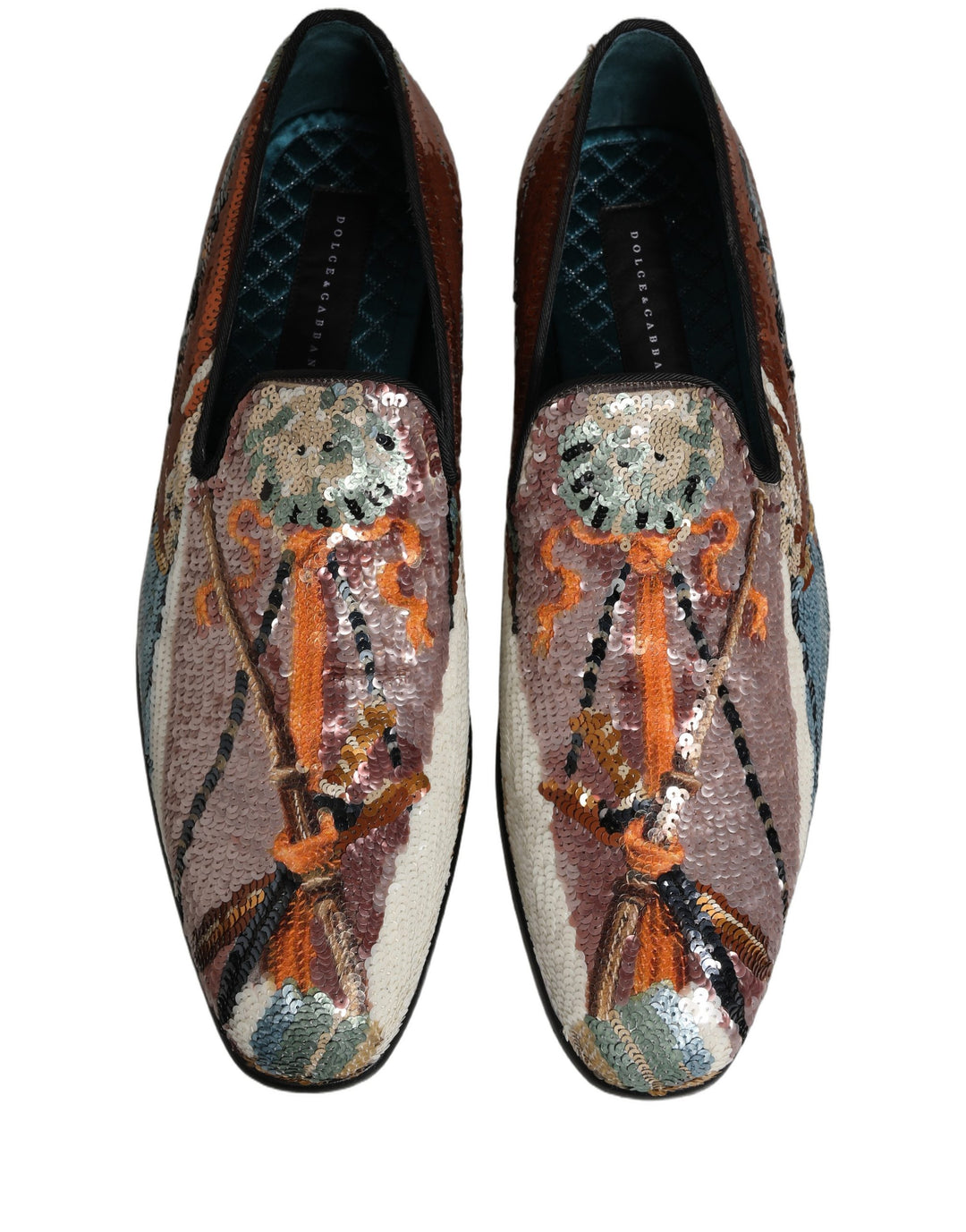 Dolce &amp; Gabbana Multicolor Embroidered Sequin Loafers Shoes