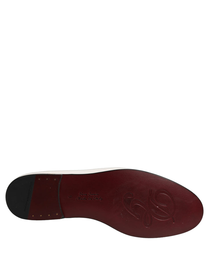 Dolce &amp; Gabbana White Leather Logo Slip On Men Loafers Shoes