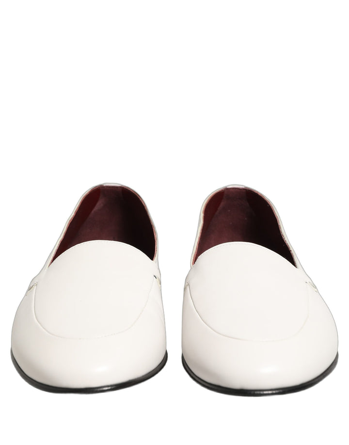 Dolce &amp; Gabbana White Leather Logo Slip On Men Loafers Shoes
