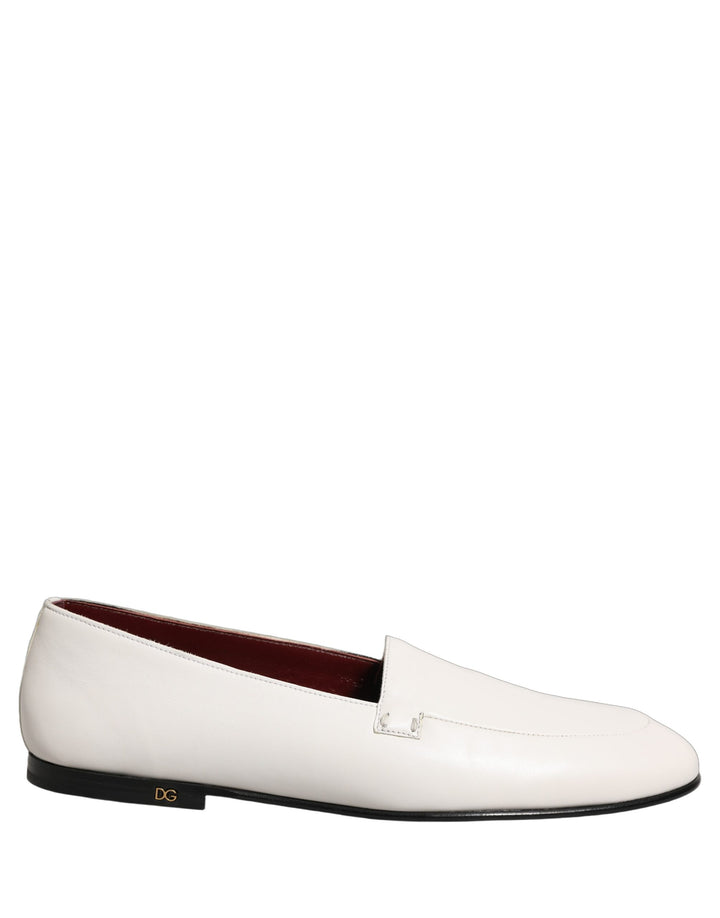 Dolce &amp; Gabbana White Leather Logo Slip On Men Loafers Shoes
