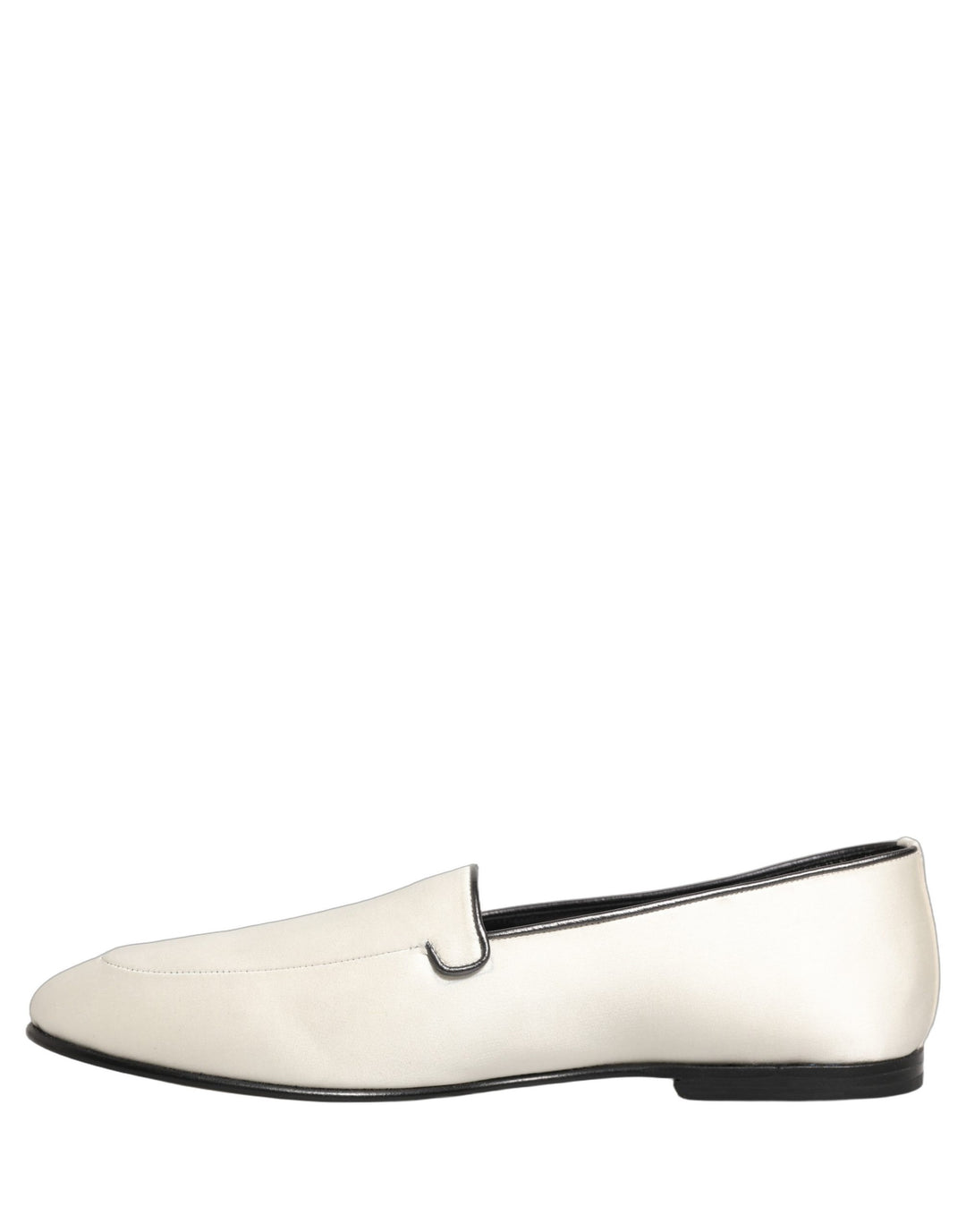Dolce &amp; Gabbana White Satin Logo Slip On Flats Loafers Shoes
