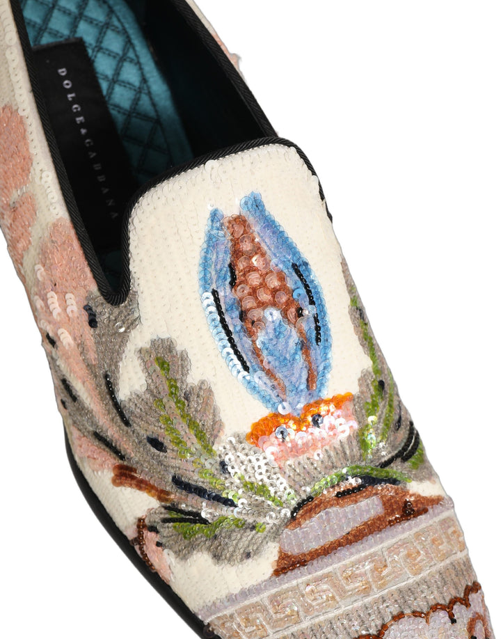 Dolce &amp; Gabbana Multicolor Sequin Embroidered Loafers Shoes
