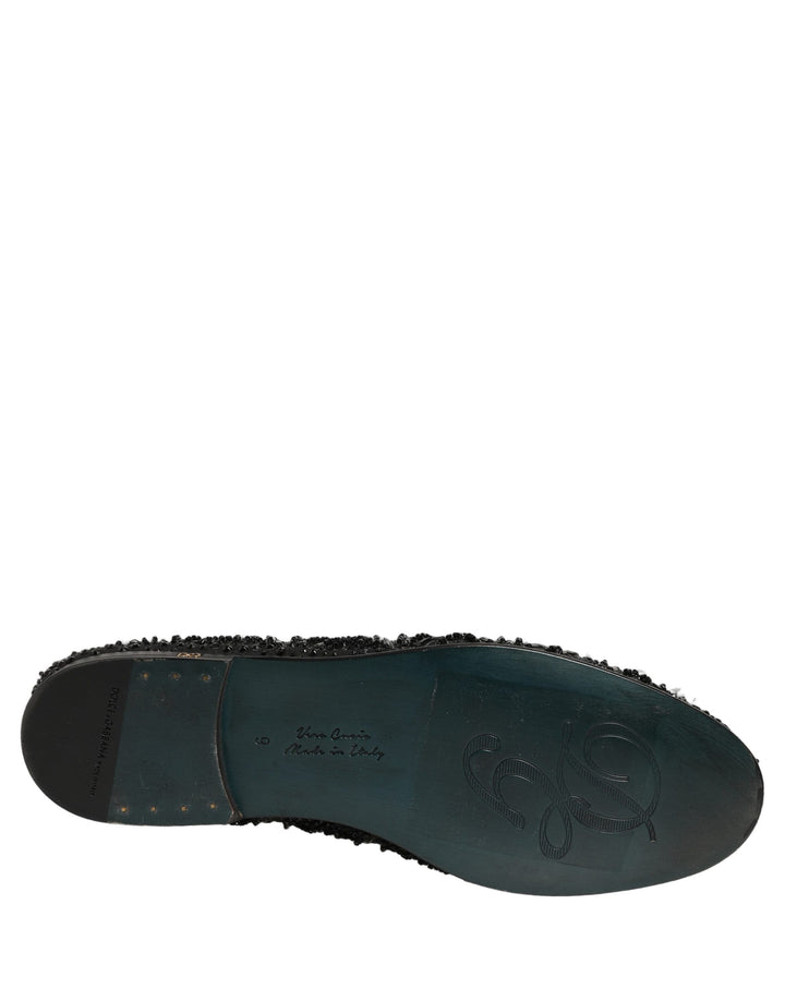 Dolce &amp; Gabbana Black Velvet Embroidered Dress Loafers Shoes