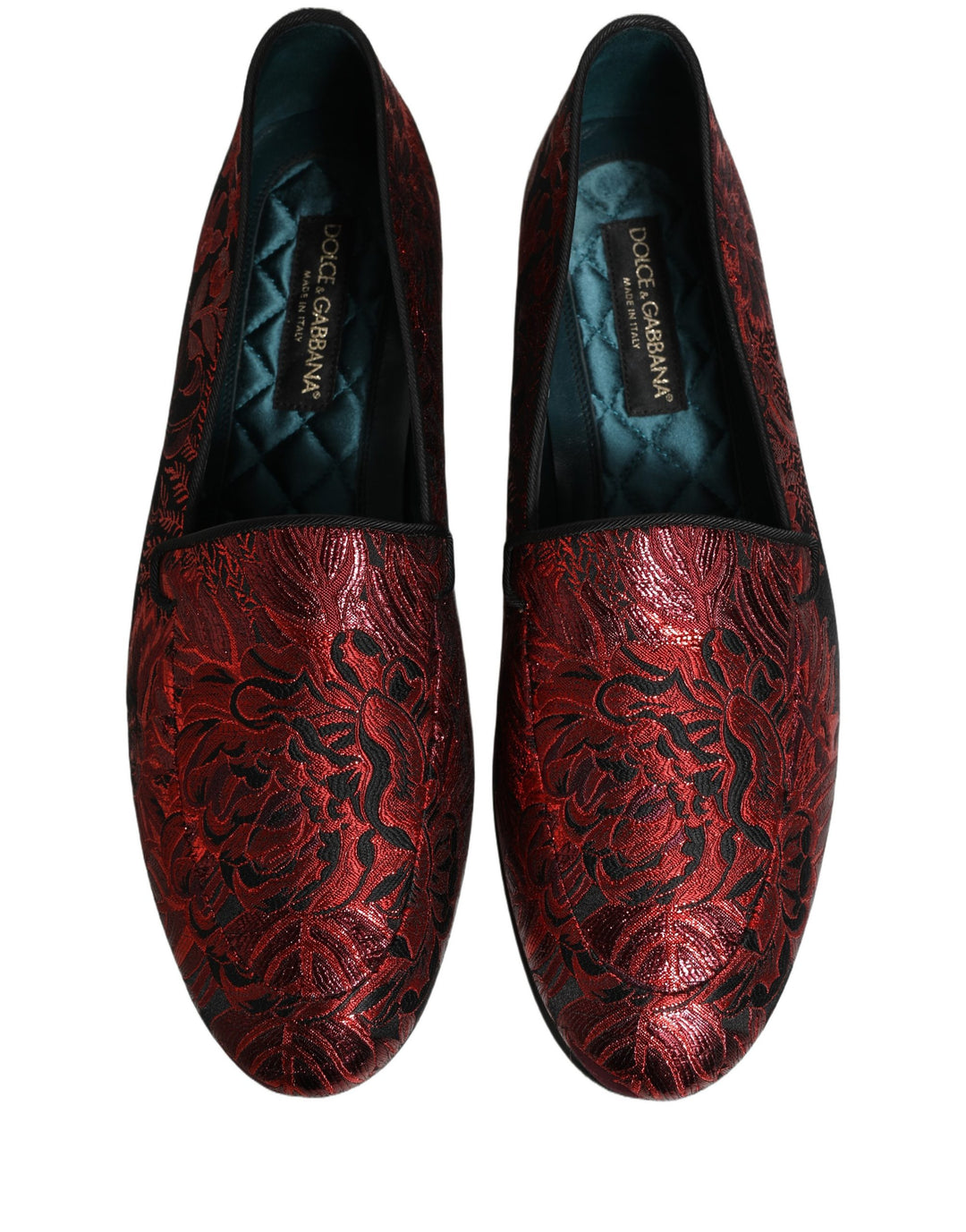 Dolce &amp; Gabbana Red Floral Jacquard Slip On Loafers Shoes