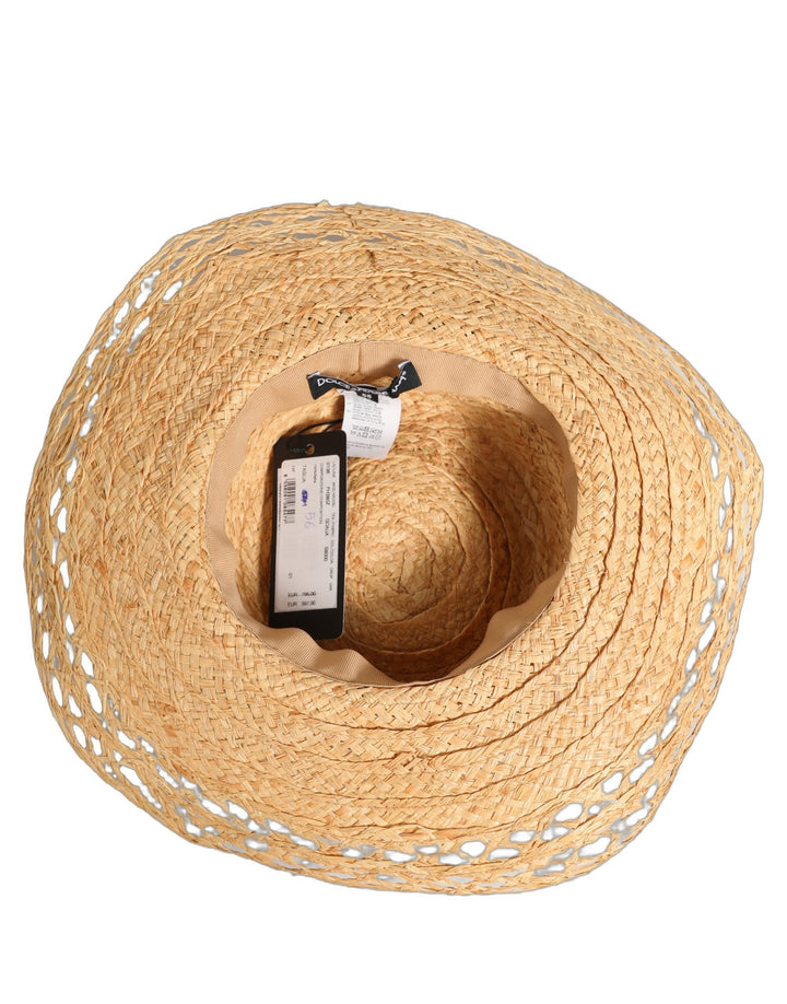 Dolce &amp; Gabbana Women Beige Wide Brim Floral Bucket Capello Hat