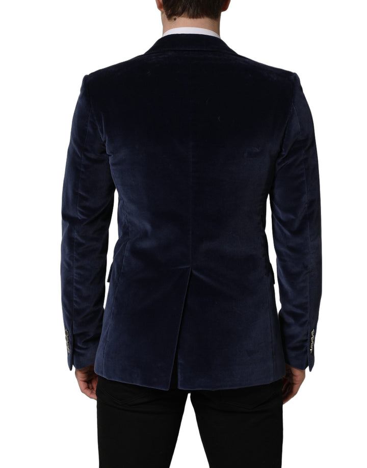 Dolce &amp; Gabbana Blue Velvet Single Breasted Blazer Jacket