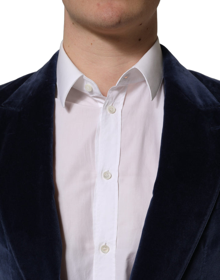 Dolce &amp; Gabbana Blue Velvet Single Breasted Blazer Jacket