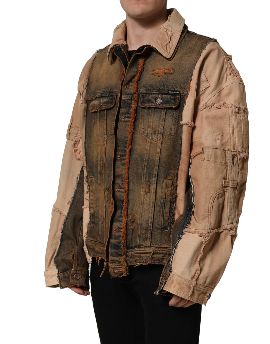 Dolce &amp; Gabbana Multicolor Raw Cut Panelled Denim Men Jacket