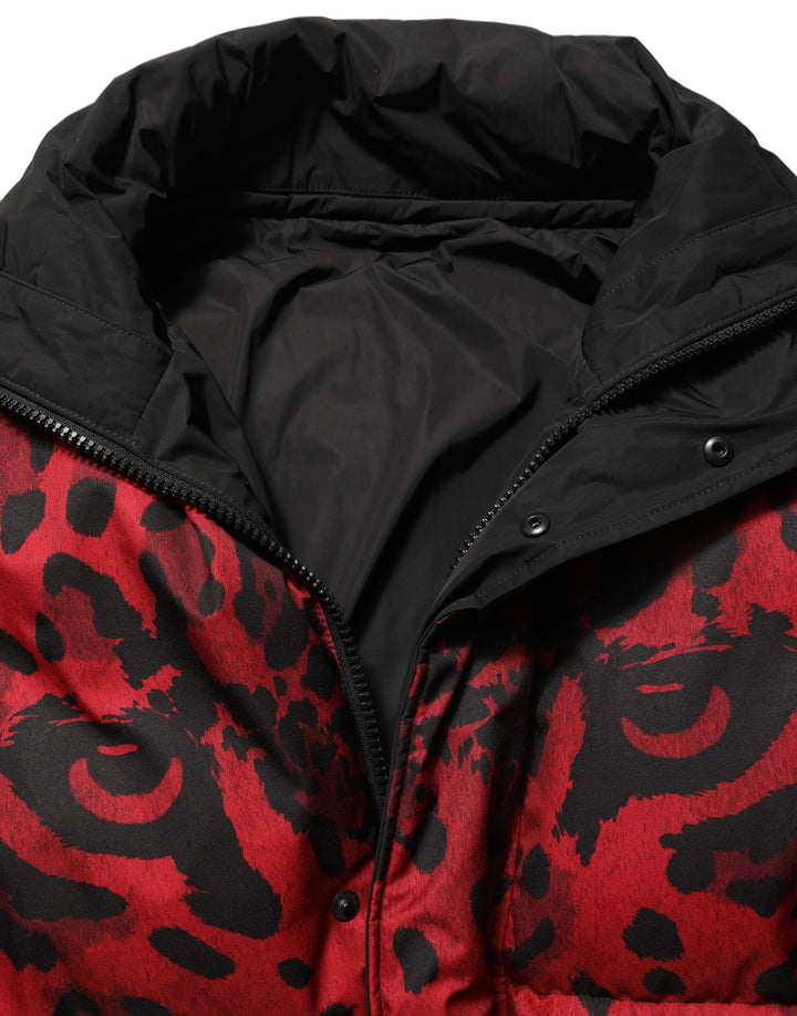 Dolce &amp; Gabbana Red Black Reversible Animal Print Puffer Coat Jacket