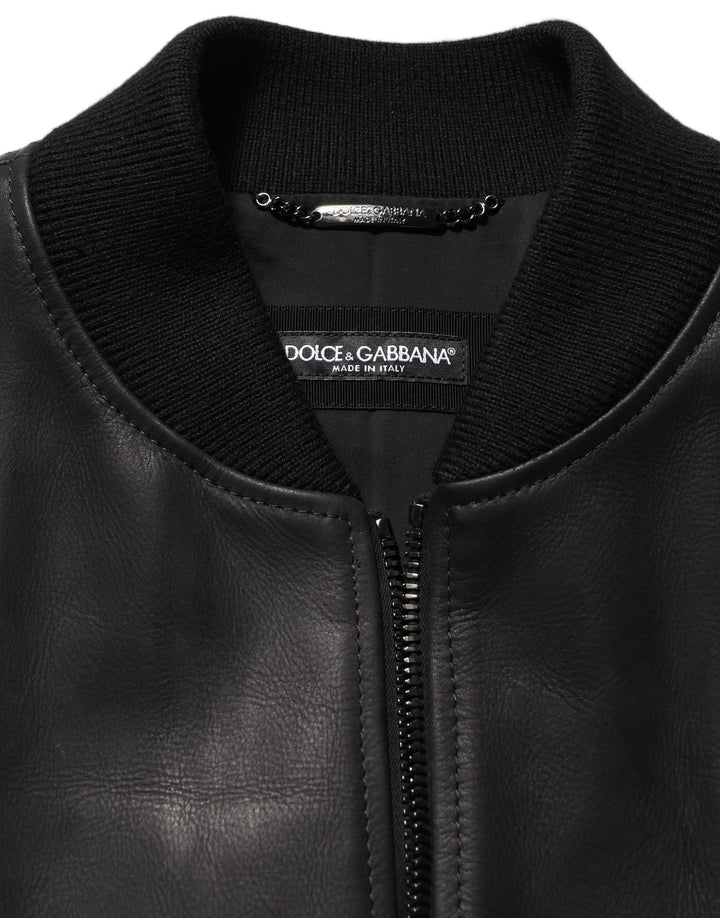 Dolce &amp; Gabbana Black Leather Full Zip Men Biker Jacket