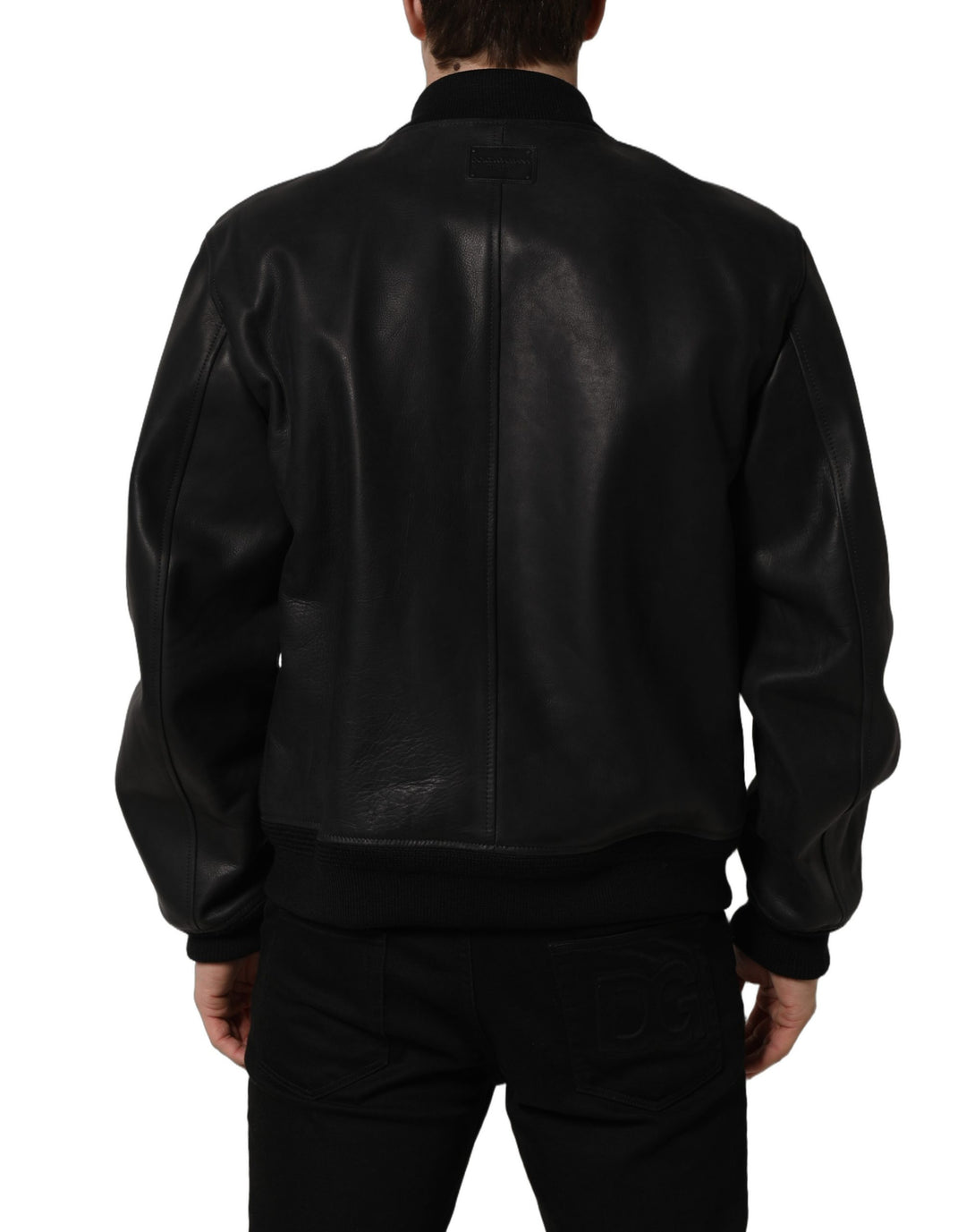 Dolce &amp; Gabbana Black Leather Full Zip Men Biker Jacket