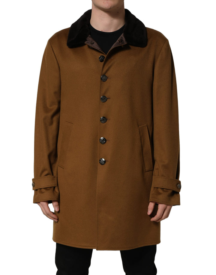 Dolce &amp; Gabbana Brown Cashmere Mink Fur Men Overcoat Jacket