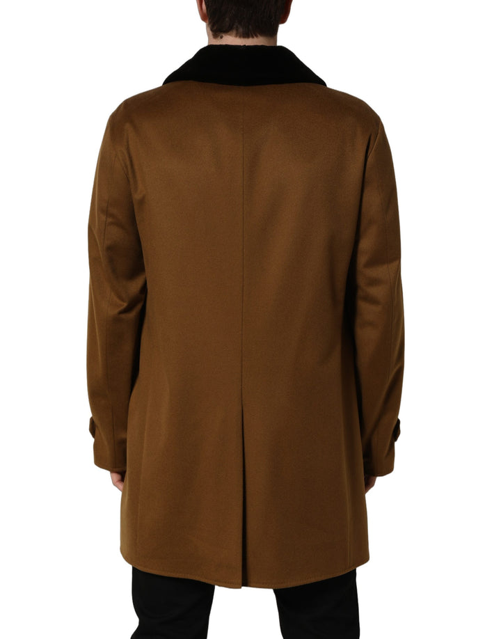 Dolce &amp; Gabbana Brown Cashmere Mink Fur Men Overcoat Jacket