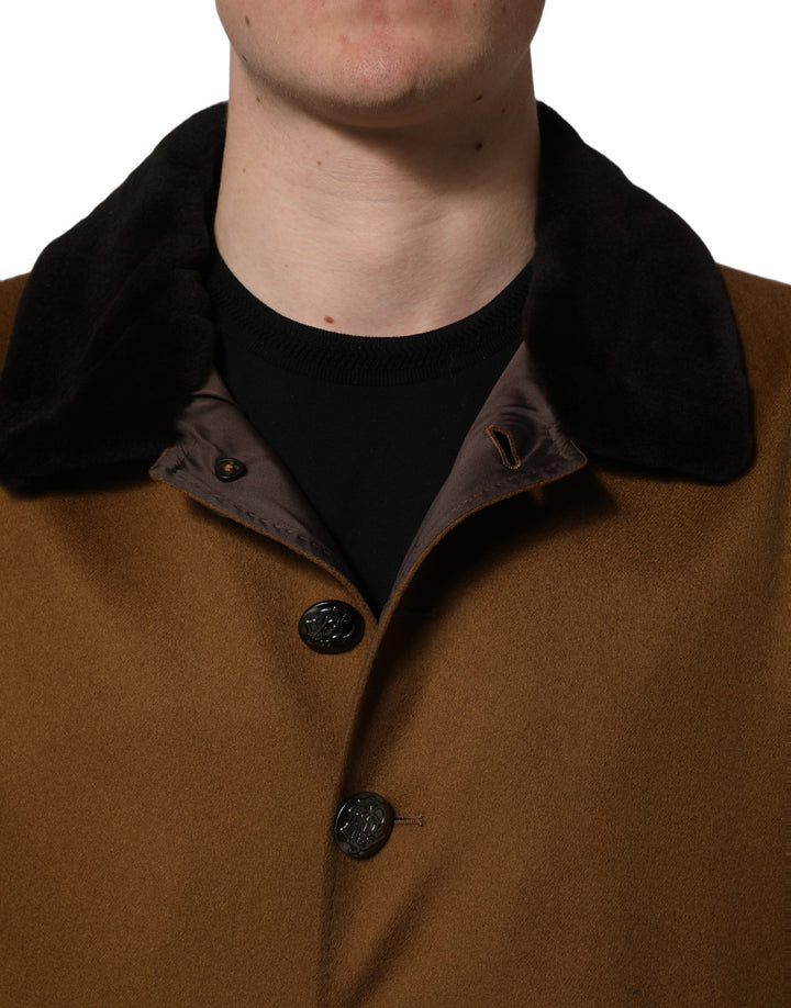 Dolce &amp; Gabbana Brown Cashmere Mink Fur Men Overcoat Jacket