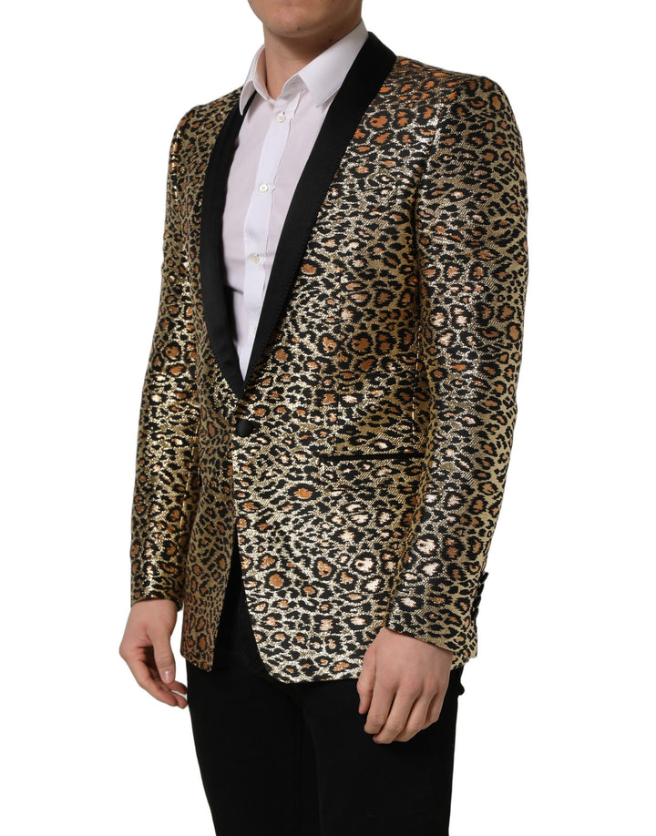 Dolce &amp; Gabbana Gold Leopard Single Breasted Men Coat Jacket