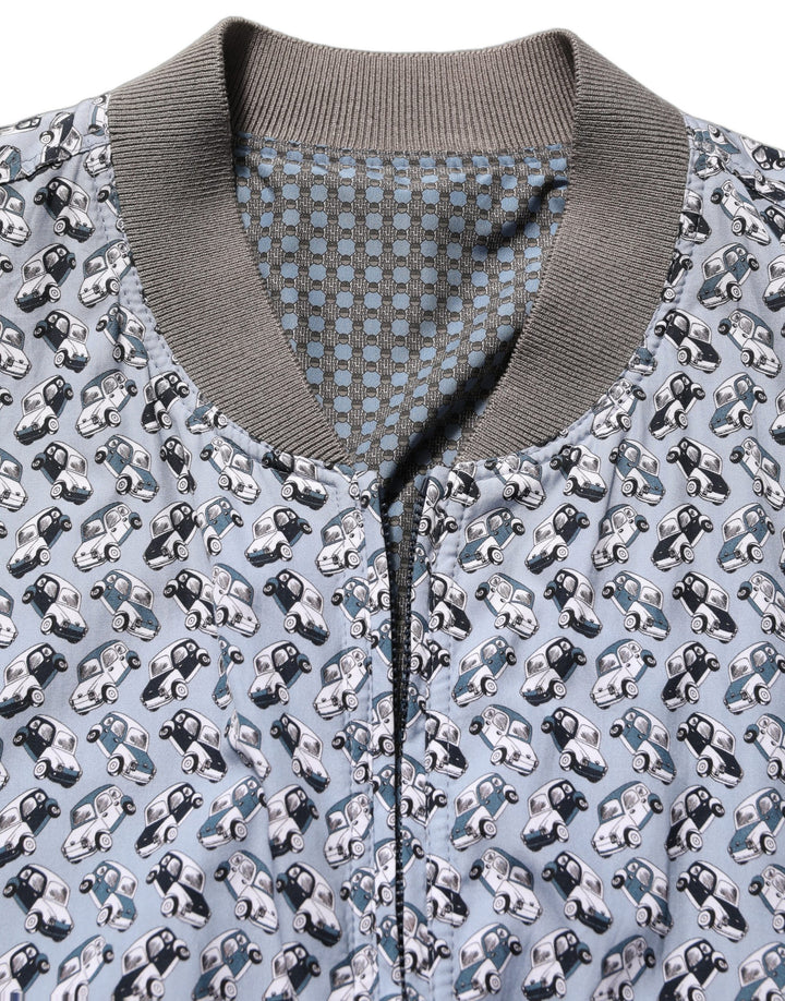 Dolce &amp; Gabbana Light Blue Cotton Car Print Bomber Jacket