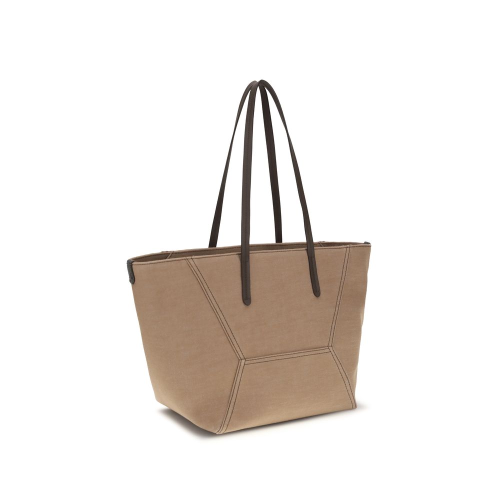 Brunello Cucinelli - Beige Cotton Shoulder Bag