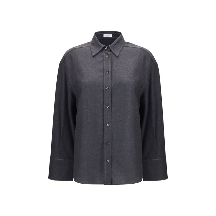 Brunello Cucinelli Gray Wool Oves Aries Dress Shirt
