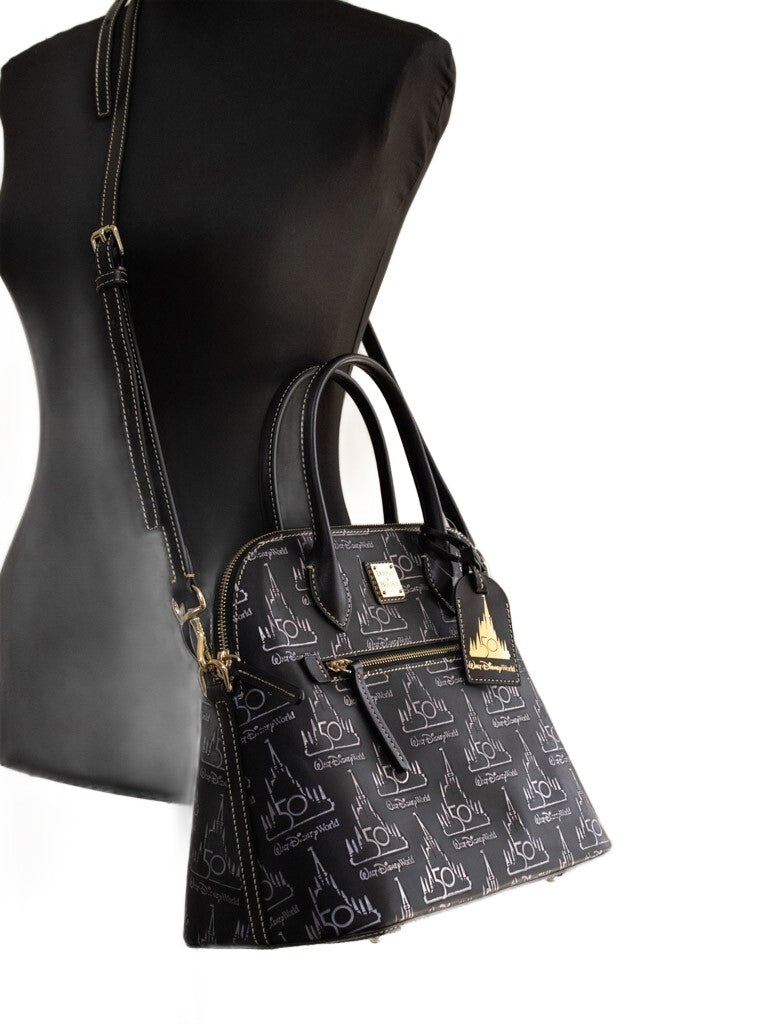 Dooney &amp; Bourke Black Walt Disney World 50th Anniversary Leather Satchel Handbag