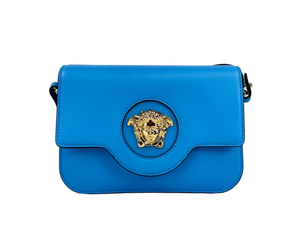 Versace - La Medusa Blue Leather Shoulder Crossbody Bag Purse