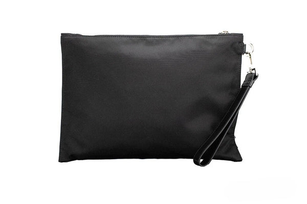 Versace - Large Black Nylon Fabric Medusa Convertible Pouch Clutch Wristlet Bag