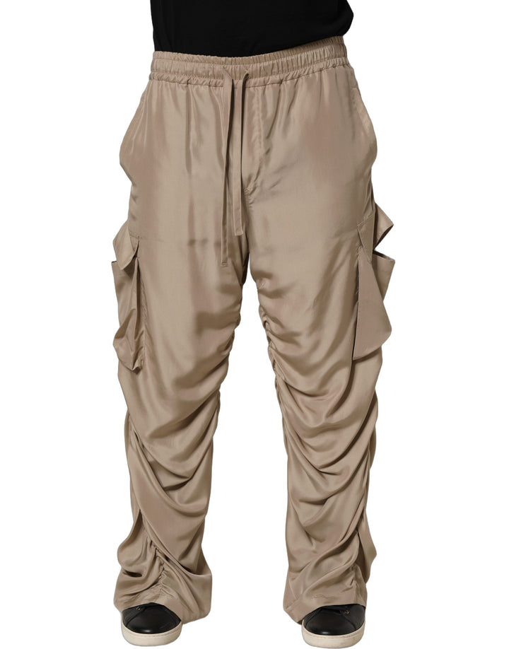 Dolce &amp; Gabbana Brown Ruched Cargo Parachute Men Jogger Pants