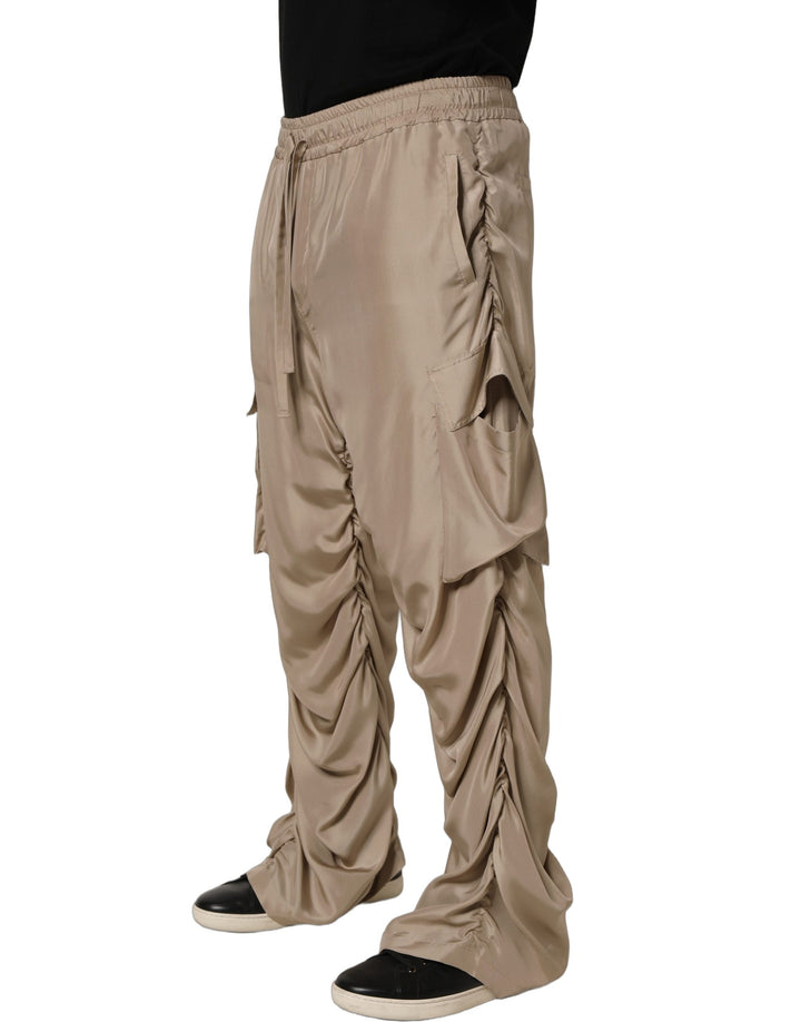 Dolce &amp; Gabbana Brown Ruched Cargo Parachute Men Jogger Pants