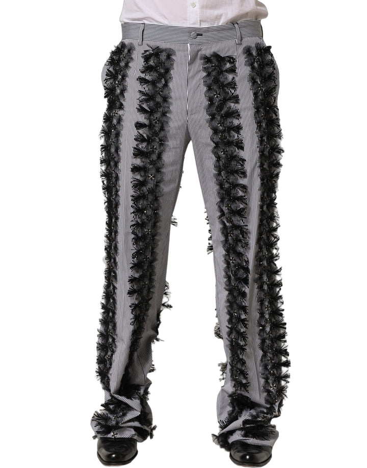 Dolce &amp; Gabbana BlackGray Pinstripe Embellished Trouser Pants