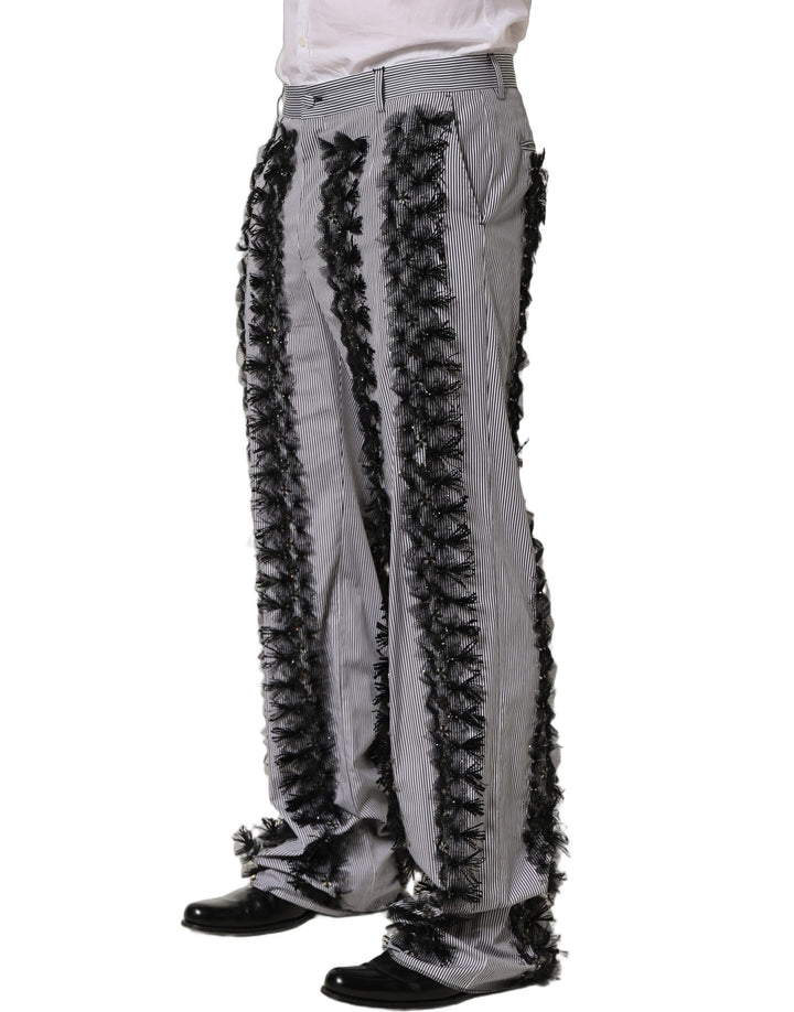 Dolce &amp; Gabbana BlackGray Pinstripe Embellished Trouser Pants