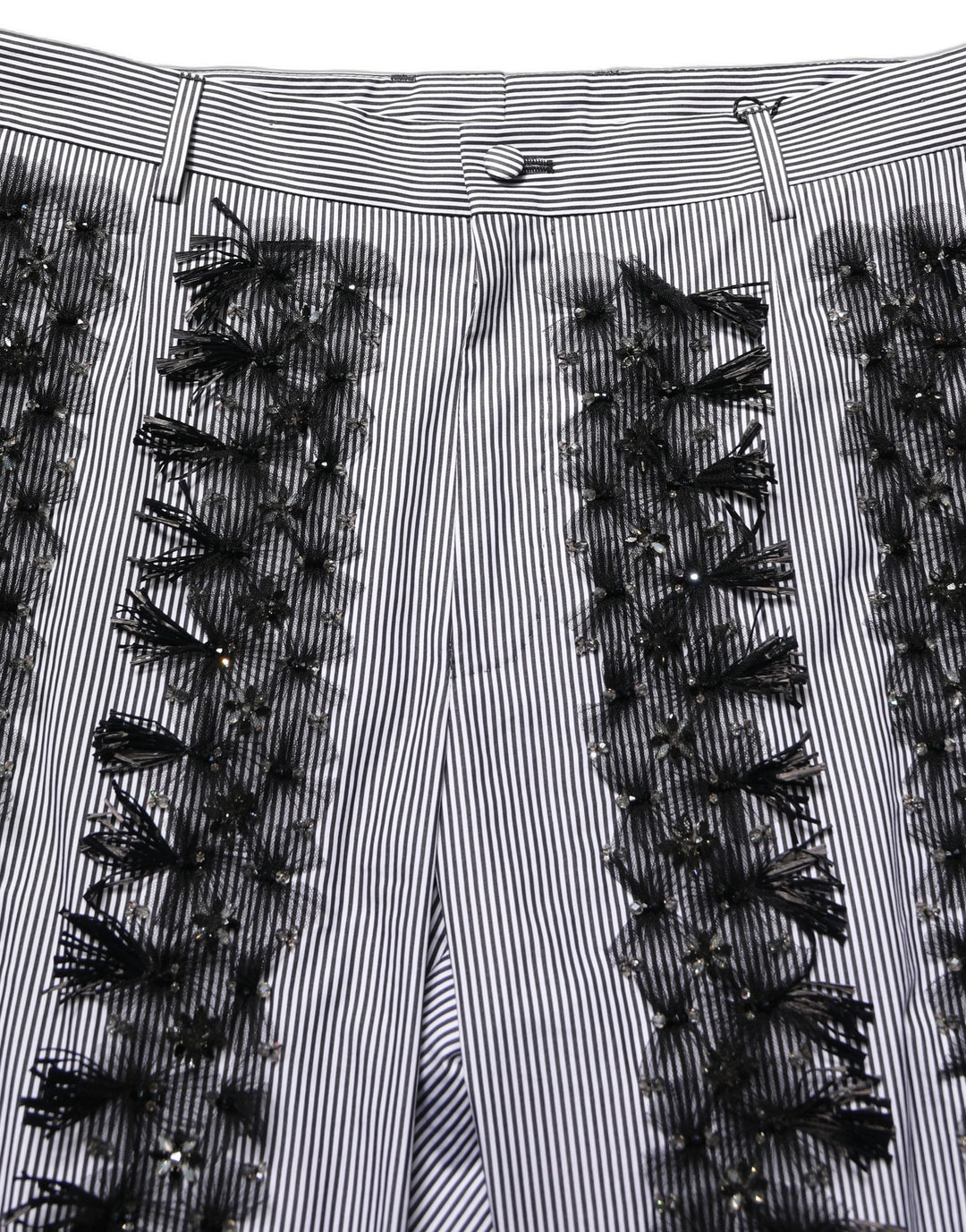 Dolce &amp; Gabbana BlackGray Pinstripe Embellished Trouser Pants