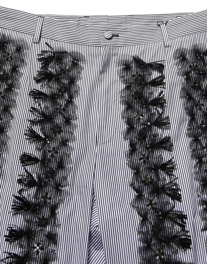 Dolce &amp; Gabbana BlackGray Pinstripe Embellished Trouser Pants