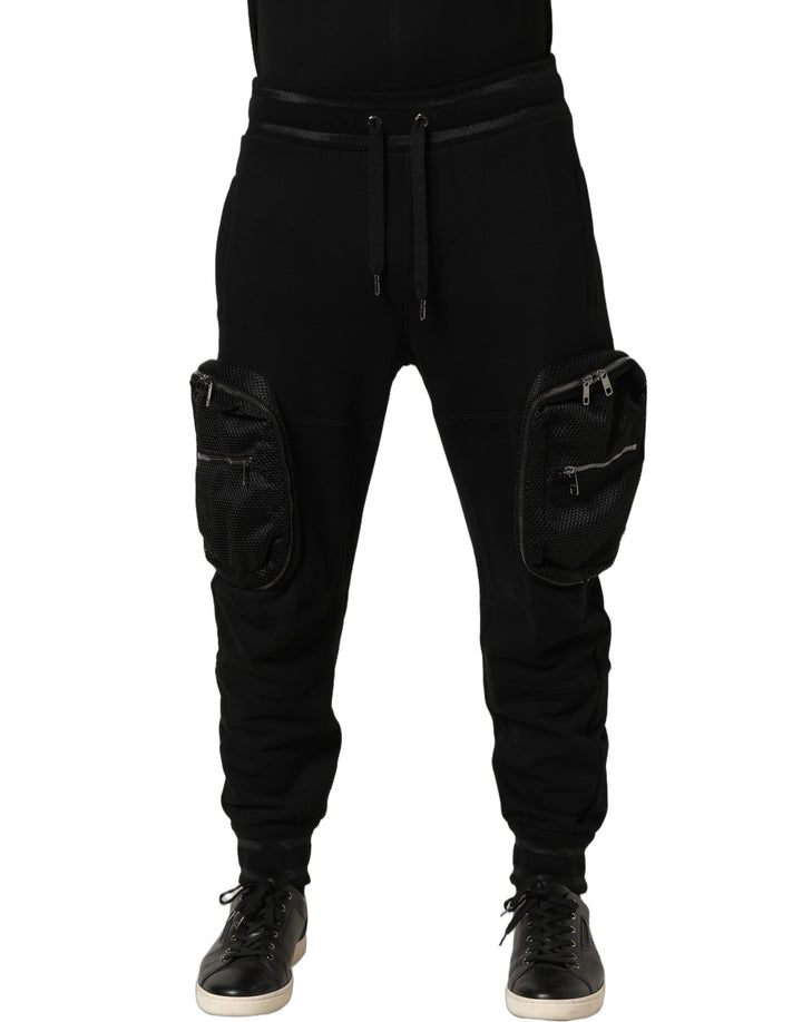Dolce &amp; Gabbana Black Mid Waist Cargo Jogger Sweatpants Pants