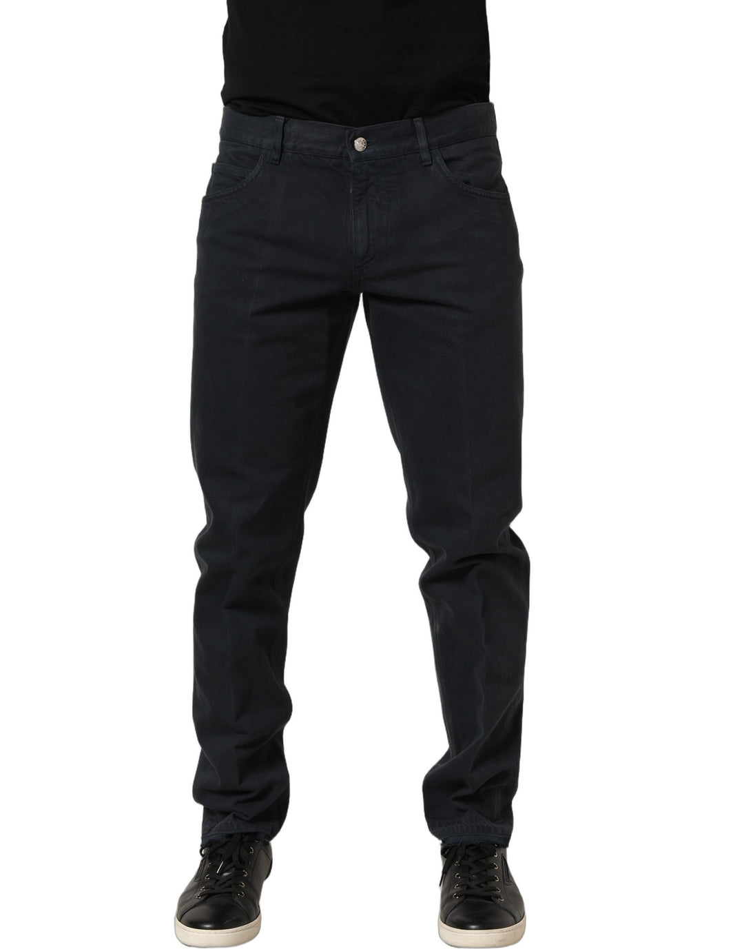 Dolce &amp; Gabbana Black Cotton Mid Waist Skinny Men Denim Jeans